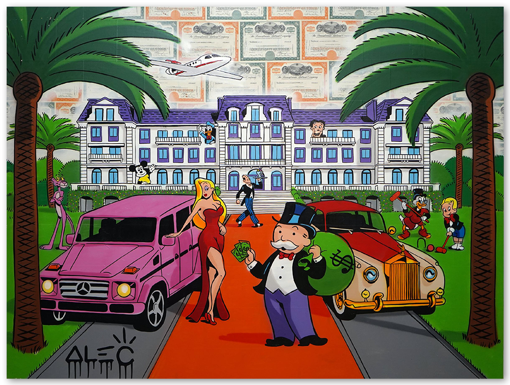 $ Team and Characters with Cars Outside $ Mansion