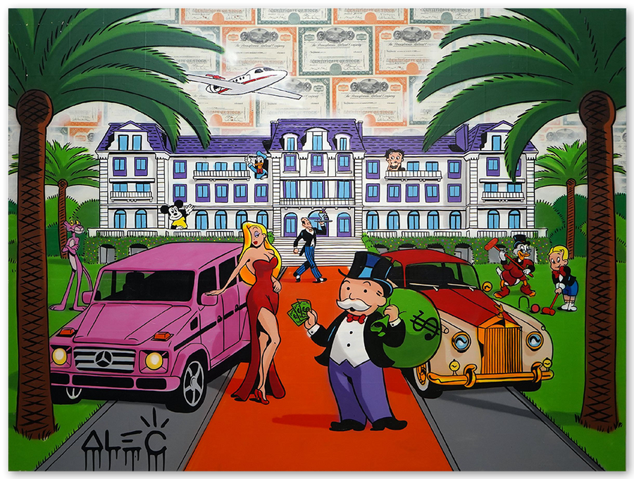 $ Team and Characters with Cars Outside $ Mansion